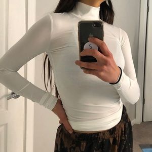 White Mock Neck Long Sleeve Top